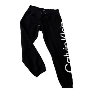 Calvin Klein Black Jogger Sweatpants – White Logo Print – Women’s Medium